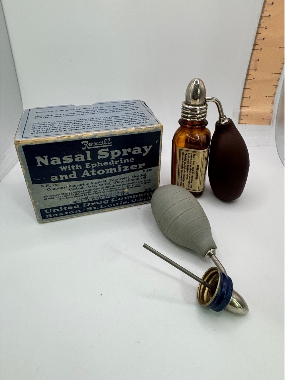 Vintage Rexall Nasal Spray with Ephedrine and Atomizer - Medical Oddities